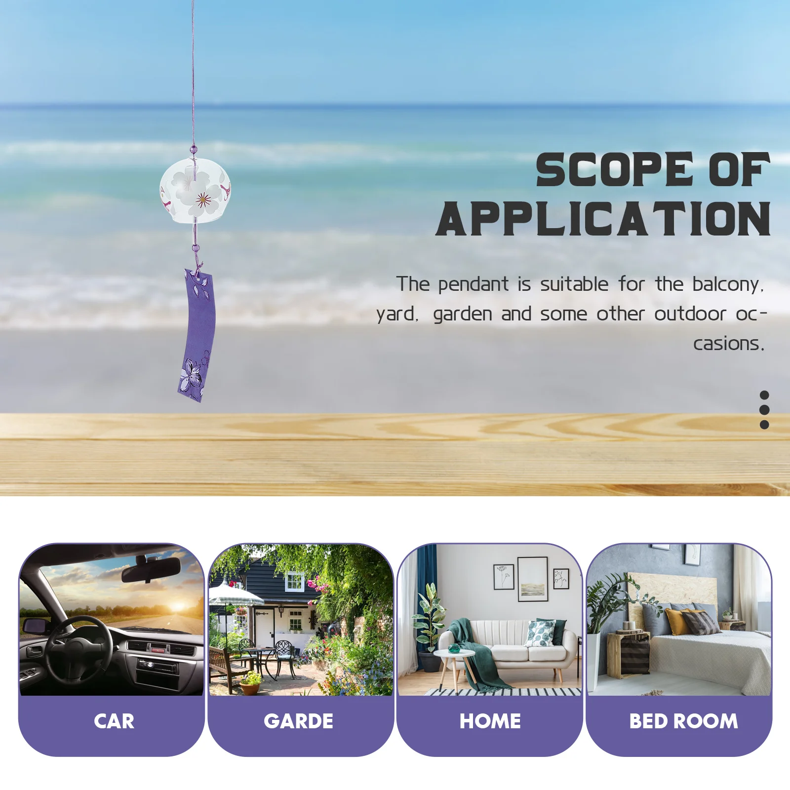 

3Pcs Japanese Style Glass Wind Chime Hanging Bell for Balcony Garden Outdoor Home Decor Japanese-Style Wind Chime