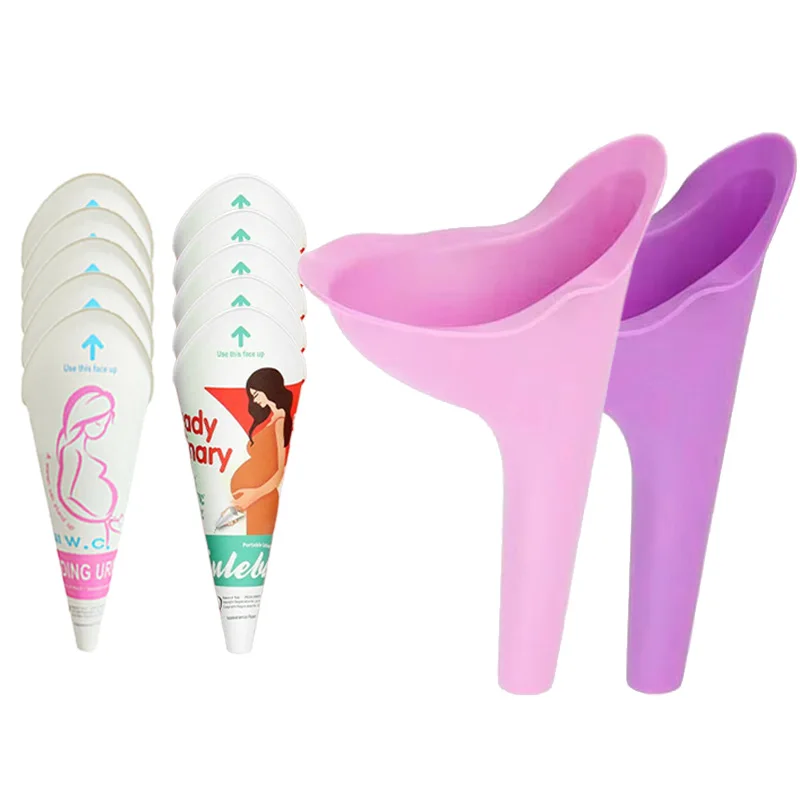 1set Women Urinal Silicone With Paper Urinal Outdoor Travel Camping Urinal Funnel Portable Female Urinal Urination Device TMZ