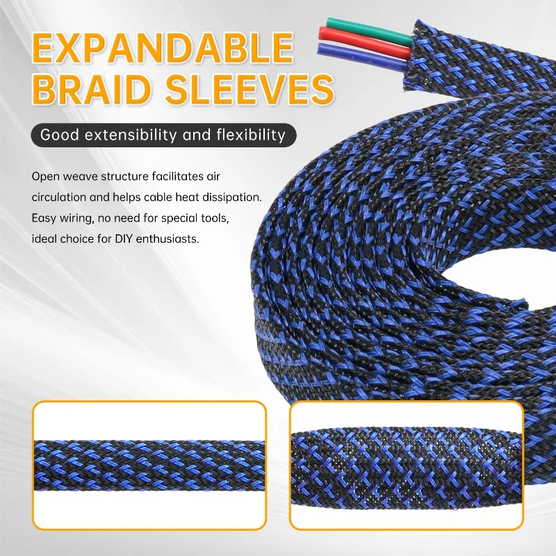 1m - 100m 2/4/6/8/10/12/14/20/30/50mm Braided Sleeving Wire Wrap Cover Expandable PET Insulated Sheath Protection Cable Sleeve