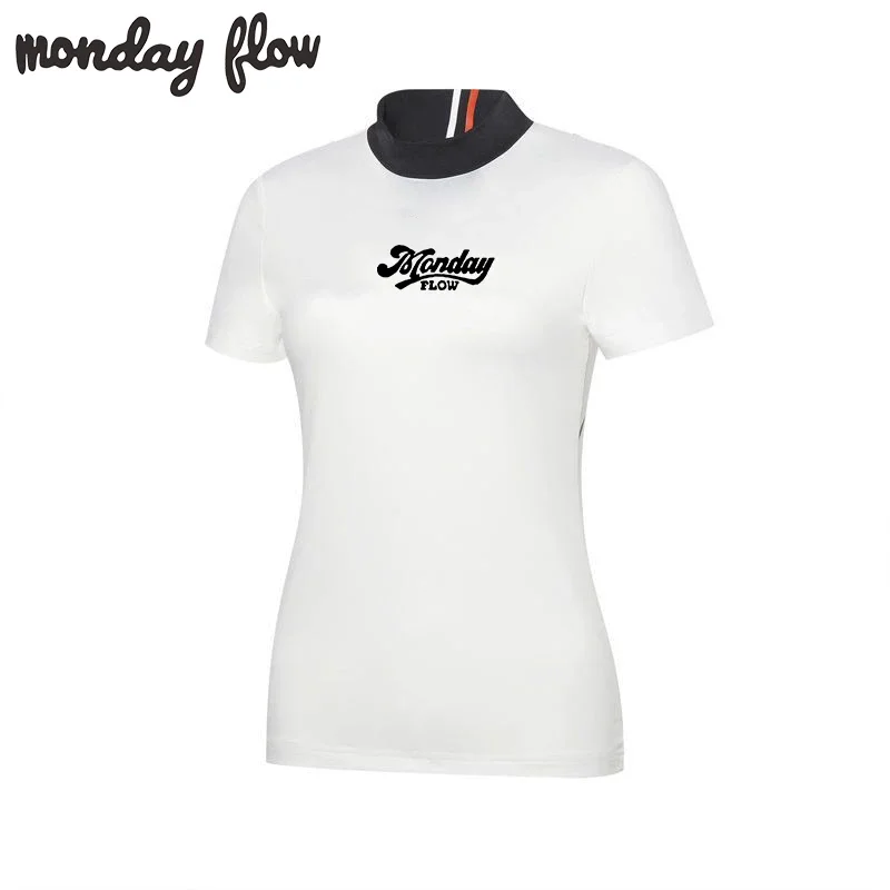 Monday Flow Golf Apparel Women's 25 Summer Outdoor Sports Breathable Slim Fit Short Sleeved High Neck Golf Training T-shirt