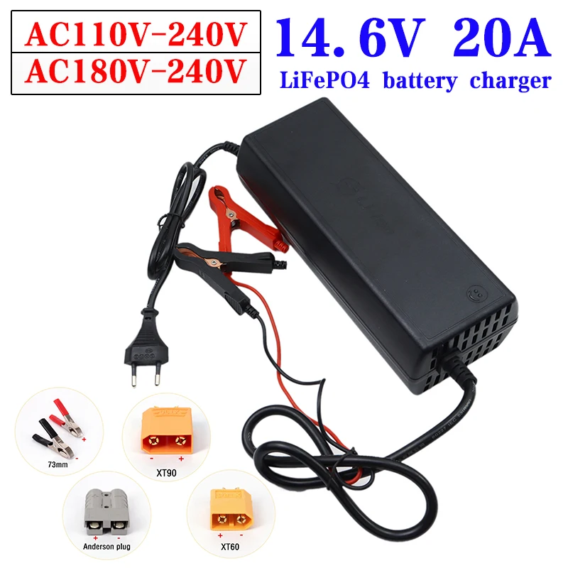 14.6V 20A LiFePO4 battery Charger Fast Smart Charger for 4S 12.8V 14.4V LiFePO4 Battery Pack EU US Plug AC 110-240V AC180-240V