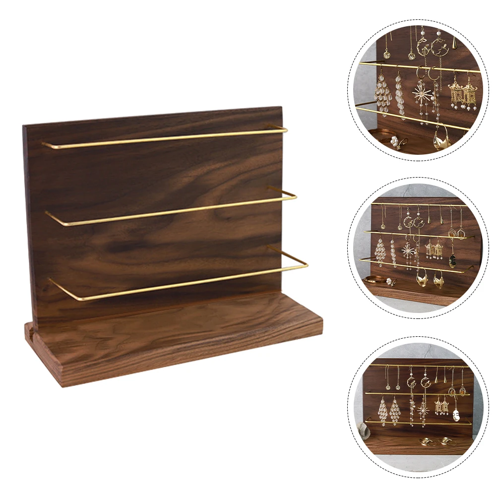 

1pc Creative Walnut Jewelry Storage Rack Display Stand Earrings Organizer For Store Home Decor Solid Durable Layered Capacity