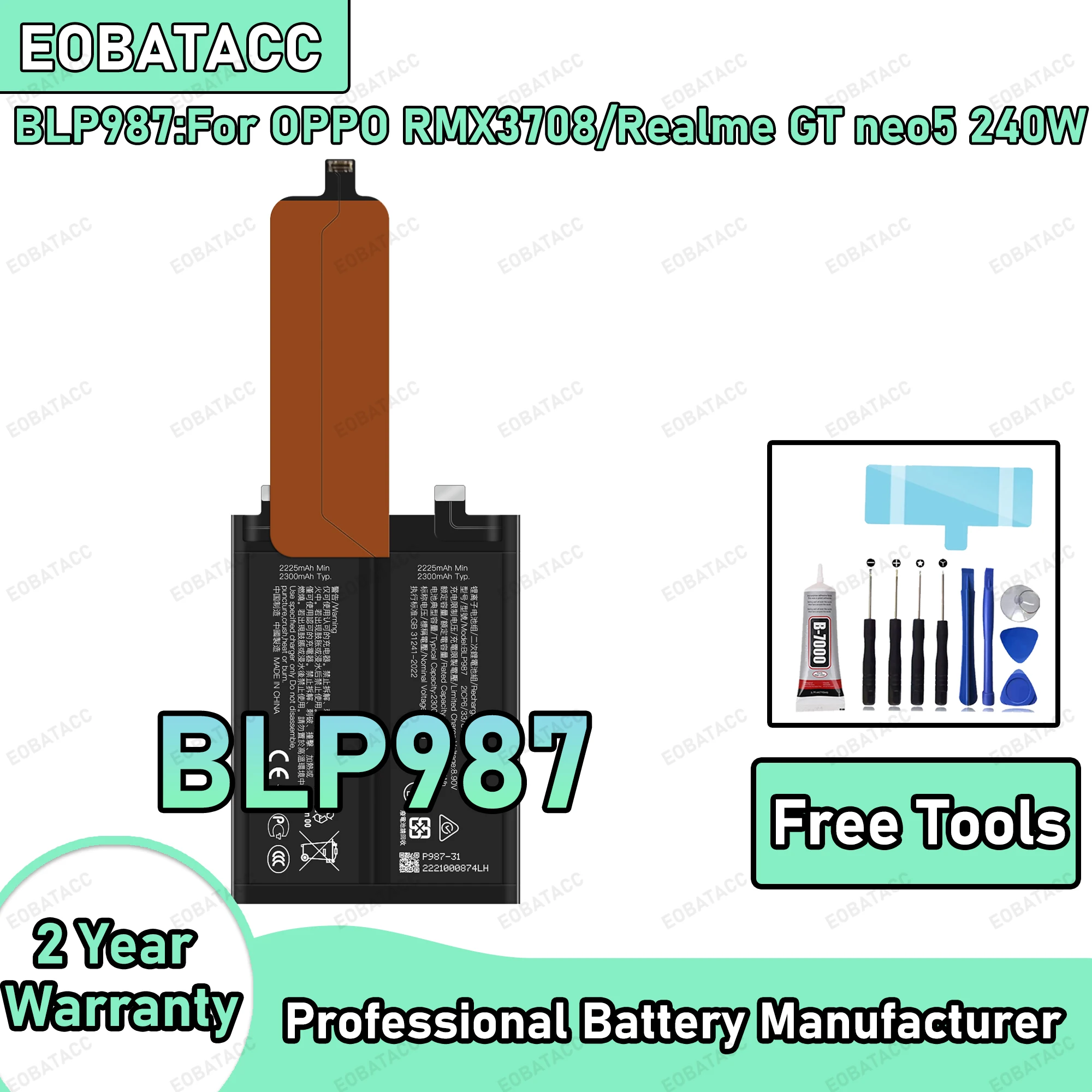 

4600mAh 100% New BLP987 Battery For OPPO Realme GT Neo 5 Replacement Bateria+Free Tools