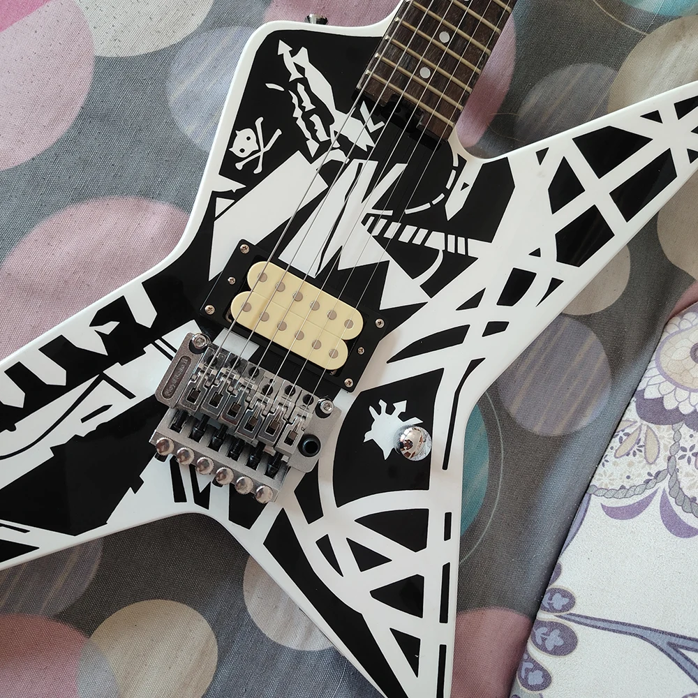 

black and white line shaped electric guitar in stock, select the fastest shipping method according to the buyer's address