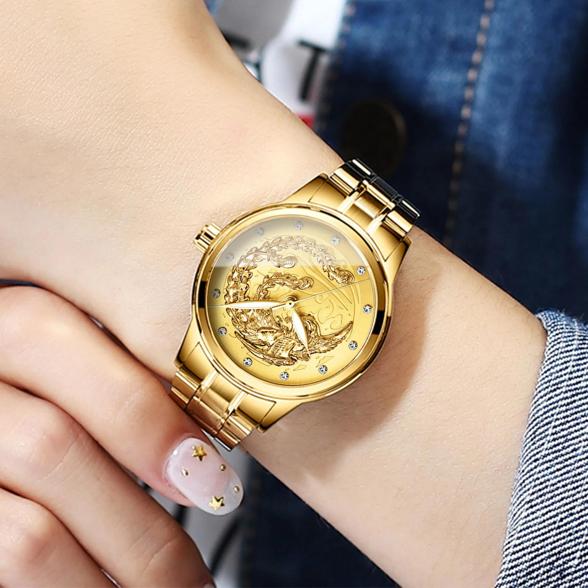 Nicht-mechanische Damenuhren, wasserdichte Leuchtuhren, Quarz-Drachenuhren, modische Drachen- und Phönix-Paaruhren