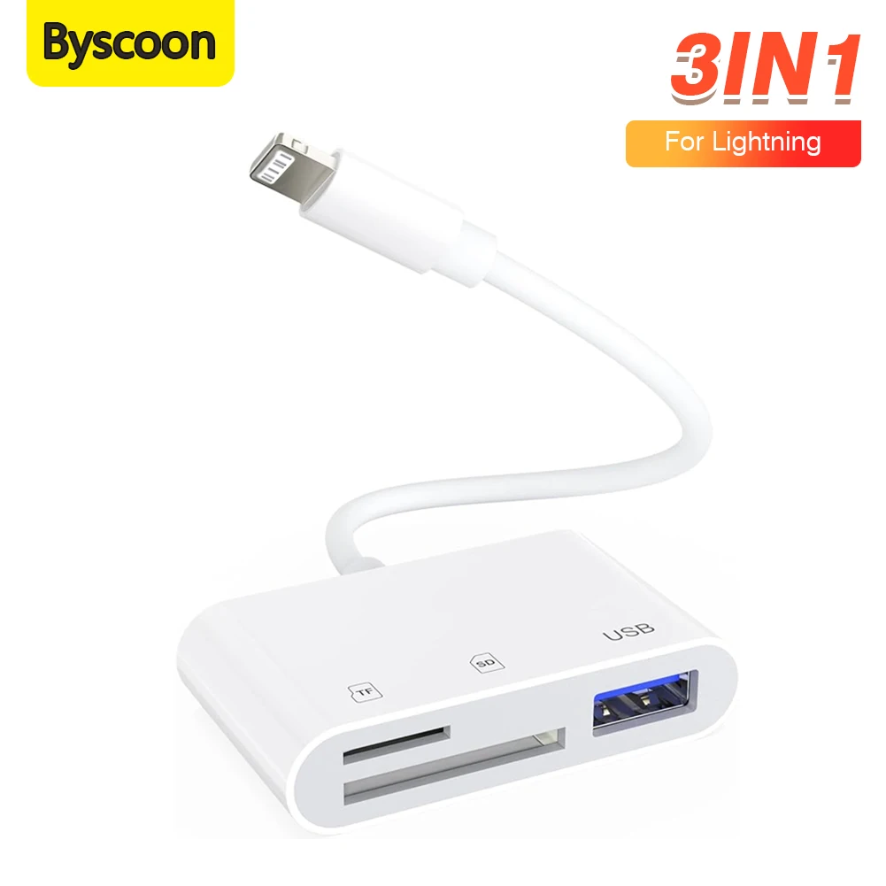 

Многофункциональный USB-адаптер 3-в-1 Lightning для карт SD/TF и камеры для iPhone 17, 16, 15, iPad, считыватель карт с функцией Plug & Play для USB-накопителей