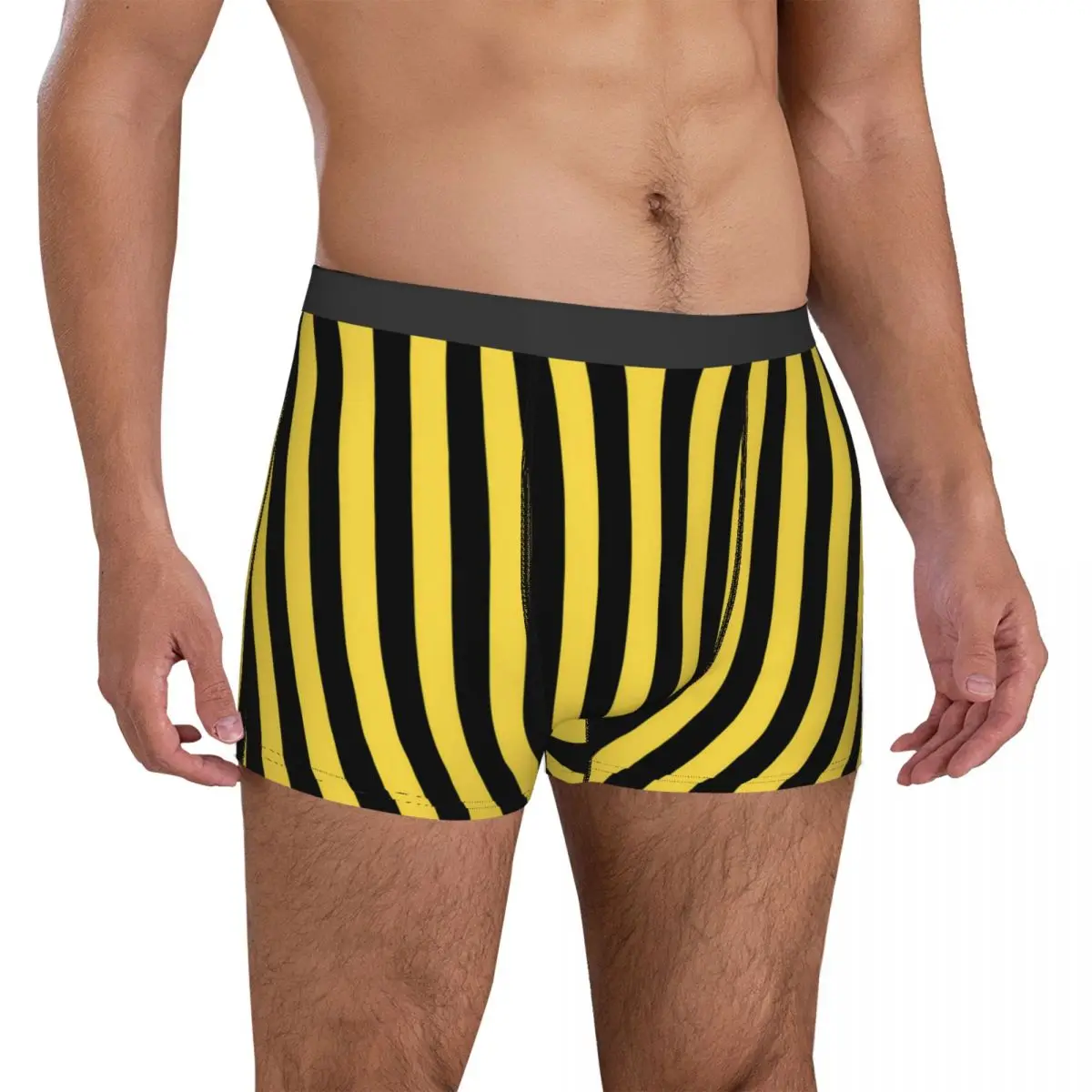 Vertical Striped Underwear Black And Yellow Plain Underpants Printed Boxer Brief Pouch Man Oversize Boxershorts