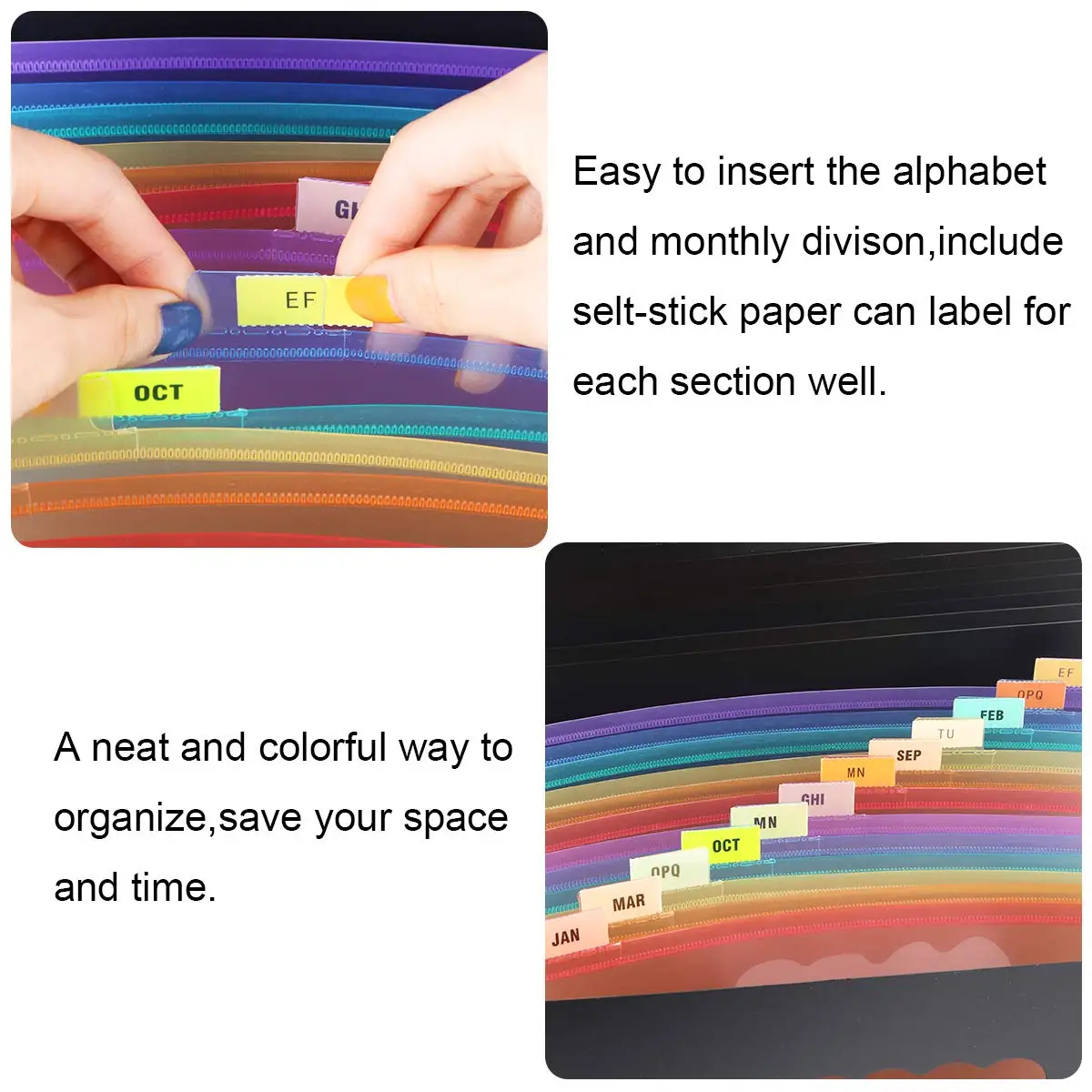 Poly Expanding Wallet With Lables 12 Pockets Expanding File Folders A4 Document Files Filling Box Office Desk Storage Organizer