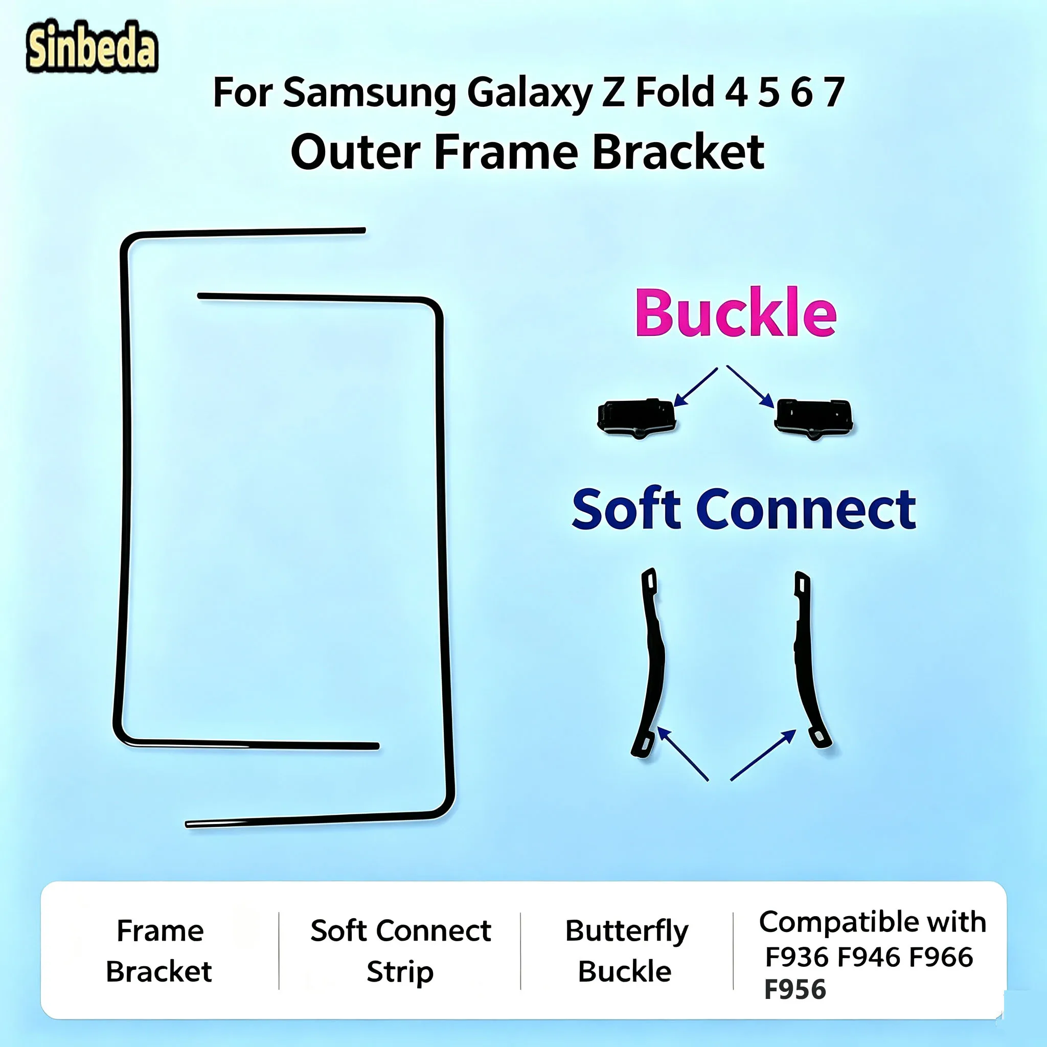 1 Set Middle Frame Bezel Replacement For Samsung Galaxy Z Fold 4 5 6 7 F966 F956 F936 F946 Soft Connect Strips Plastic Holder