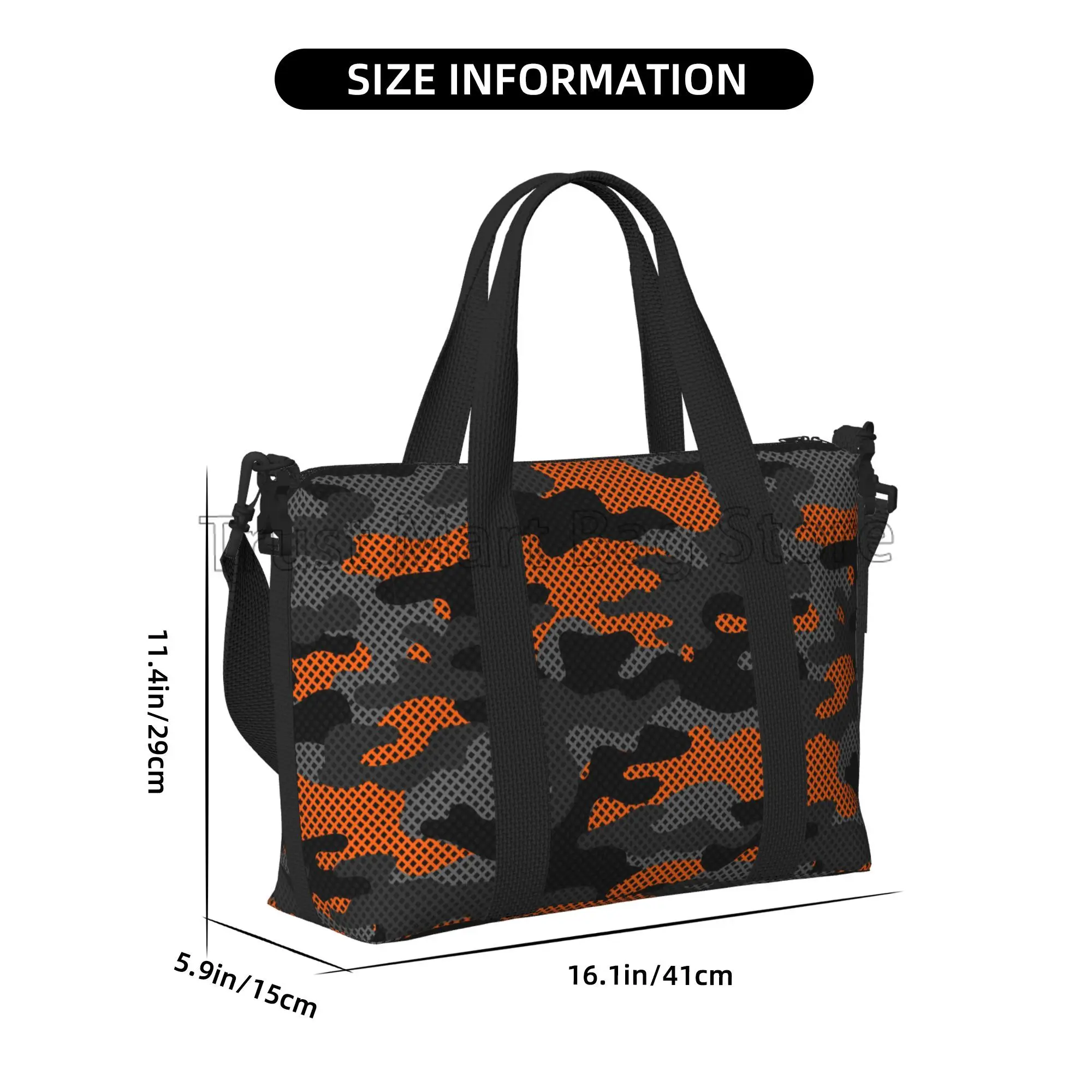 Orange Camouflage Pattern Overnight Bag Weekender Bag Sports Gym Travel Duffel Bags with Adjustable Strap Workout Handbags