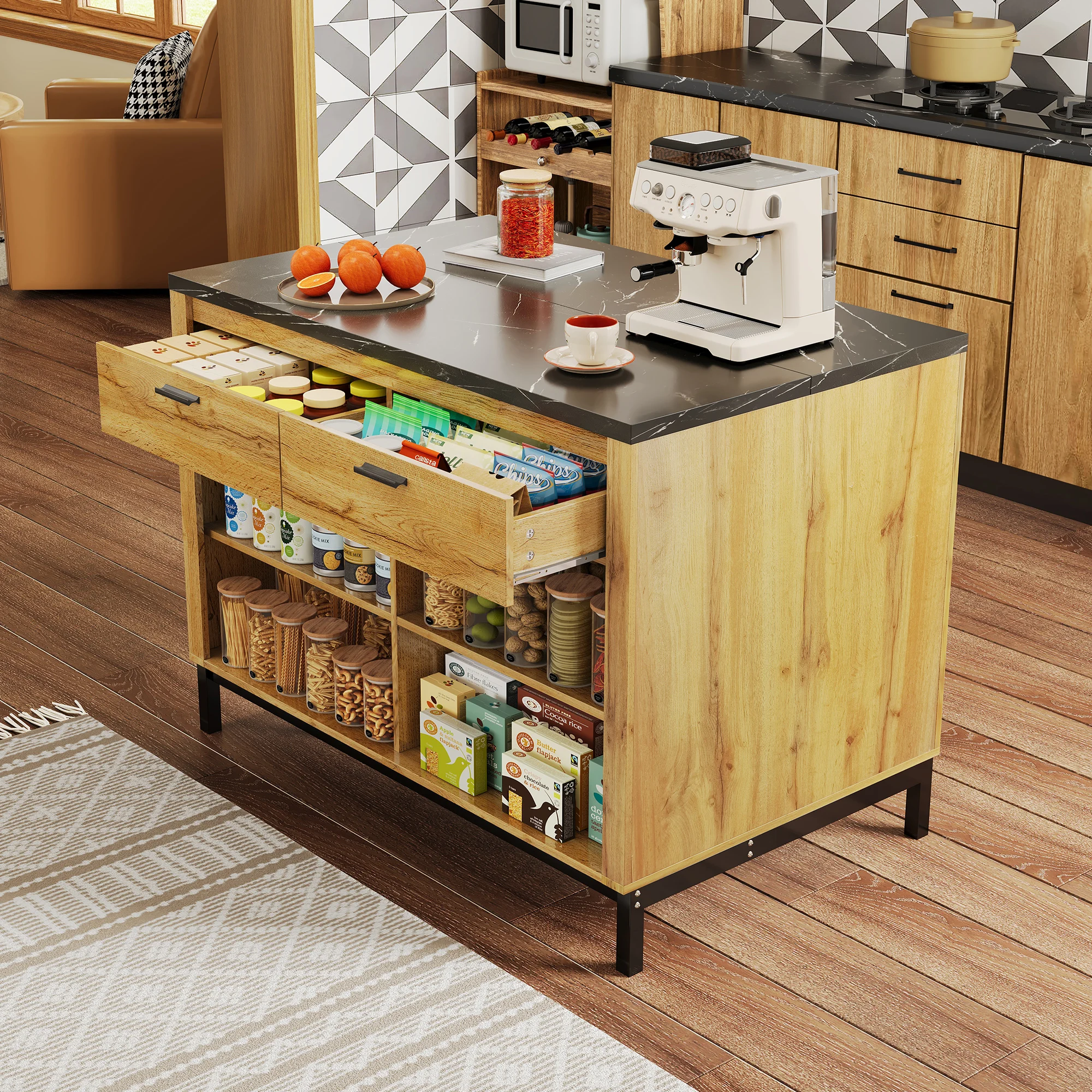 Huisbuffet met laden, keukeneiland buffetkast met bargedeelte & planken - afbeelding 1
