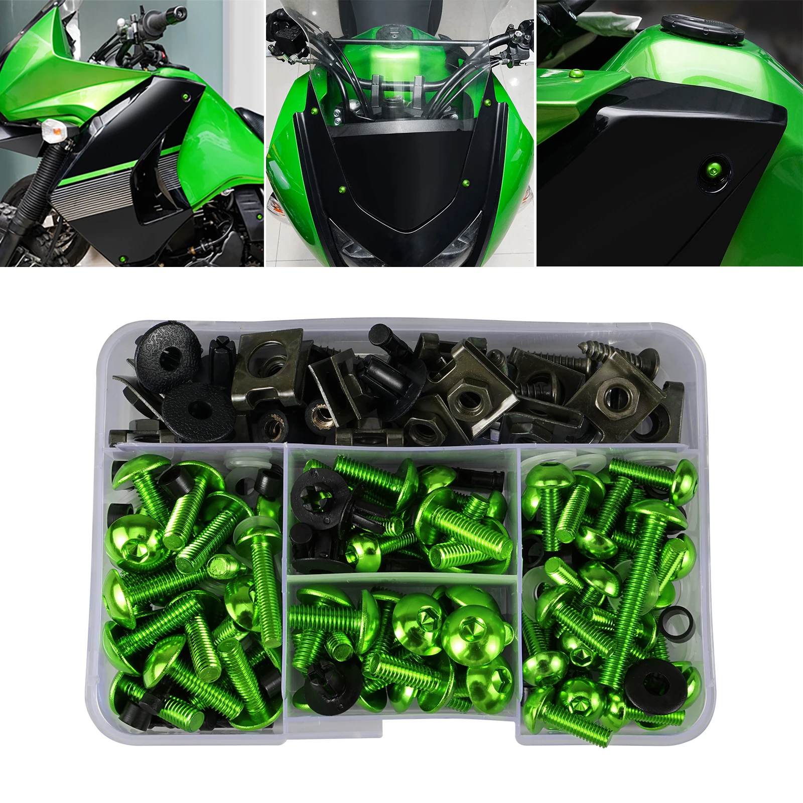 190PCS Motorcycle Kuip Bouten Kit Schroeven Moeren Voor Kawasaki Z1000 Z750 Z800 Z650 Ninja 250R 300 500 650 ZX10R ZX14R 6R 7R 9R