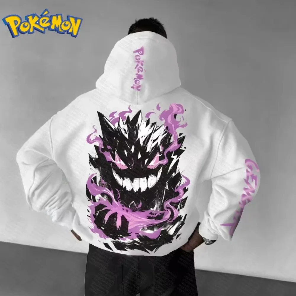 Homme Pokémon Gengar Joint automne hiver hommes à capuche ample rue Graffiti Animation impression décontracté à la mode Cool pull à capuche