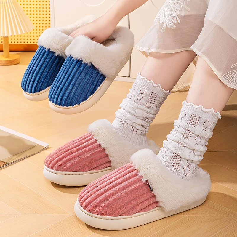

Women's Winter Slippers 2025 Home Warm Fuzzy Shoes Fashion Indoor Silent Carpet Slides EVA Non Slip Breathable Casual Slipper