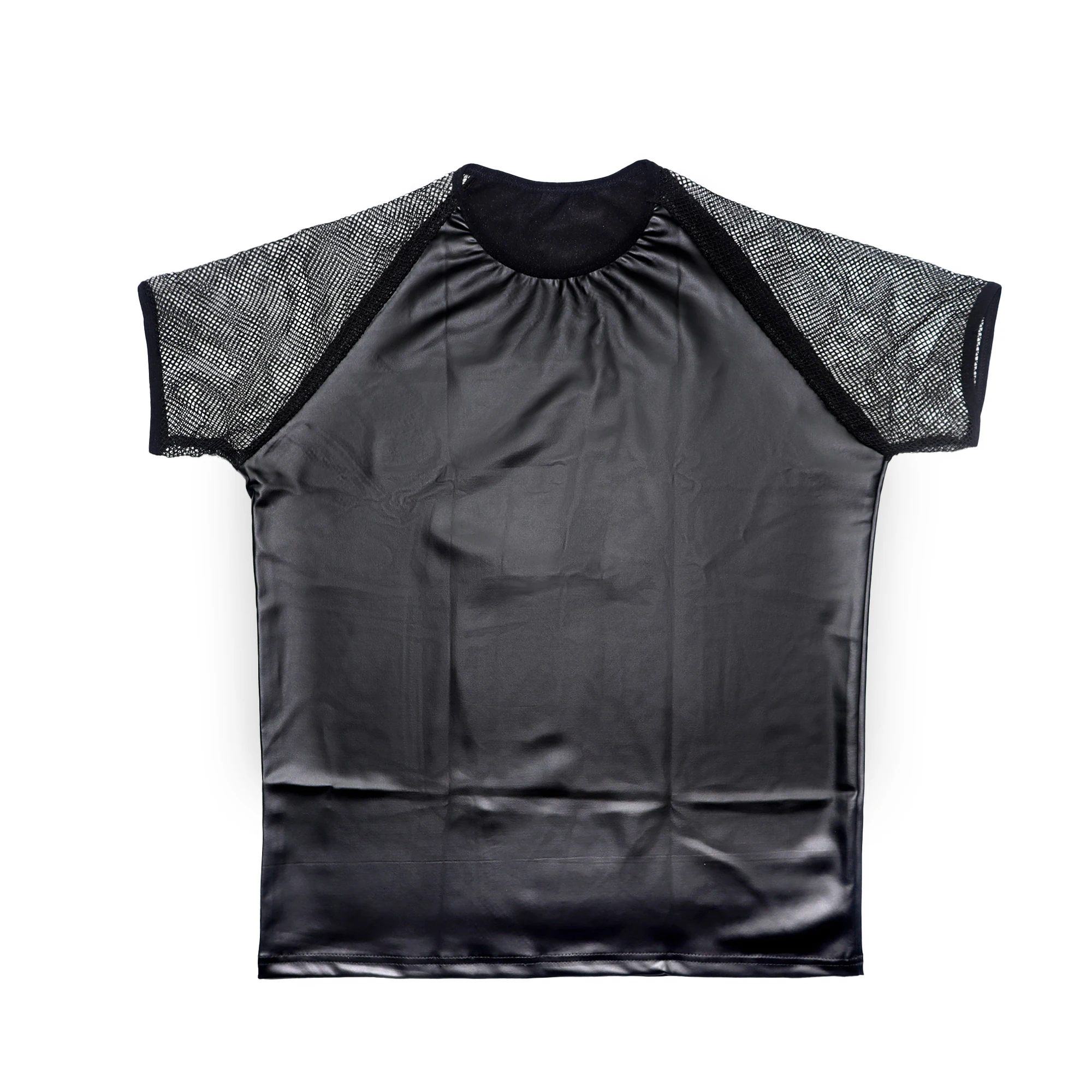 New Casual Men's Faux Leather T-Shirts Elastic Fashion PU Leather Short Sleeve Tees Tops For Man Daily Dance Party Club Clothing