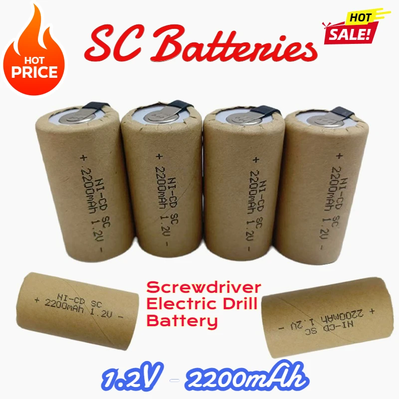 

SC Batteries 1.2V 2200mAh Screwdriver Electric Drill Sub C Ni-Cd Rechargeable Battey with Tab Power Tool NiCd SUBC Cells