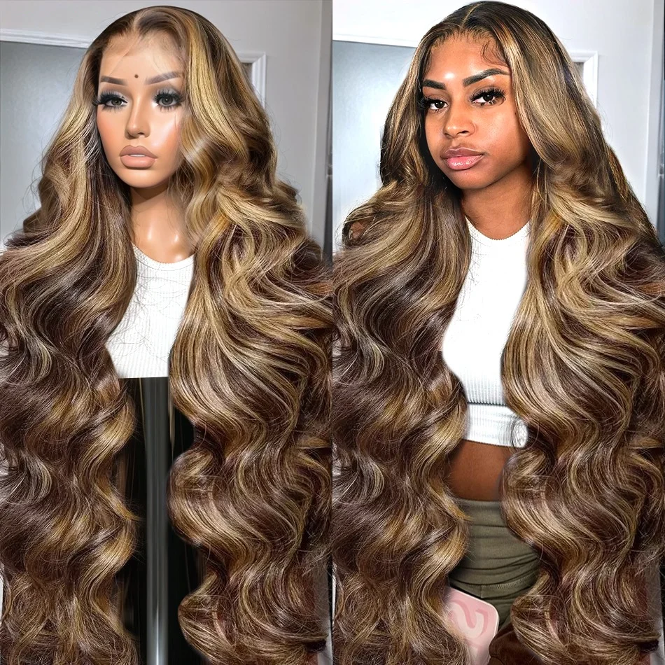 Melodie Brazilian Body Wave Highlight Lace Front Human Hair Wigs Water Deep Wave Ombre Blonde Colored 13X6 HD Lace Frontal Wig