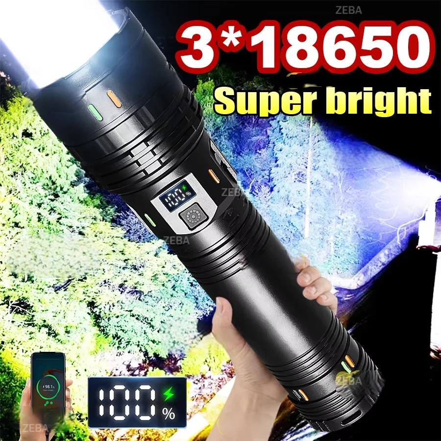 2026 High Power LED Flashlight Strong Light Tactical Torch Light Rechargeable Flashlight 3*18650 Outdoor Fishing Camping Lantern