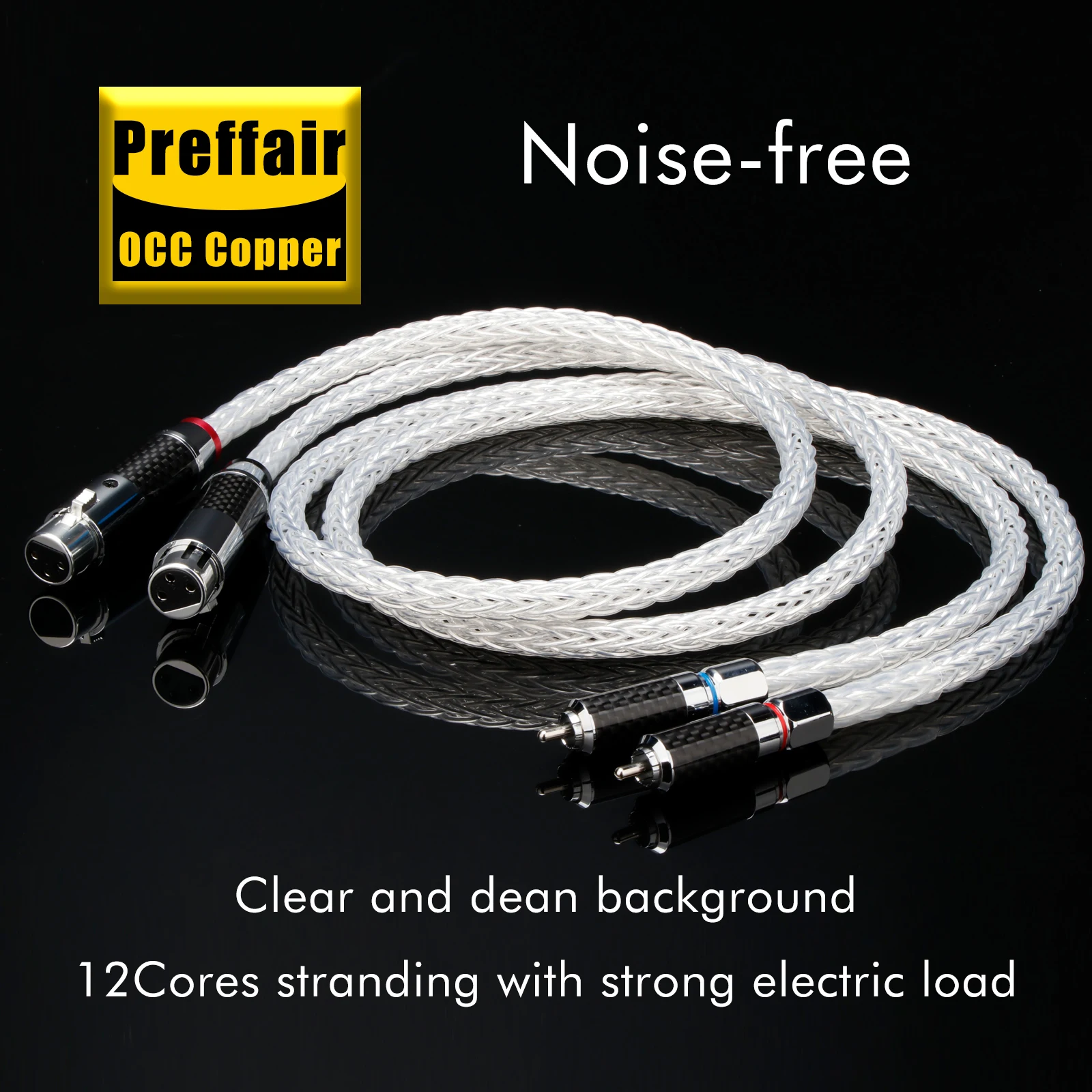 Pair 12 Cores XLR Balanced Cable Single Crystal 7N OCC Silver Plated XLR Cable with 2 RCA Interconnect Cable and Rhodium Plated