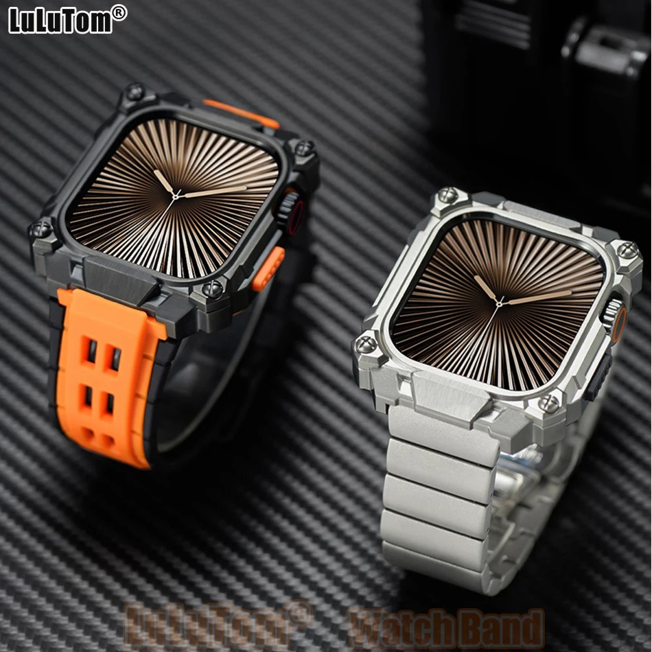 Conjunto de Capa e Pulseiras para Apple Watch 11 e 10 (46 mm) — Capa Protetora em Aço Inoxidável para iWatch Series 11/10 — Pulseiras em Silicone e Ti
