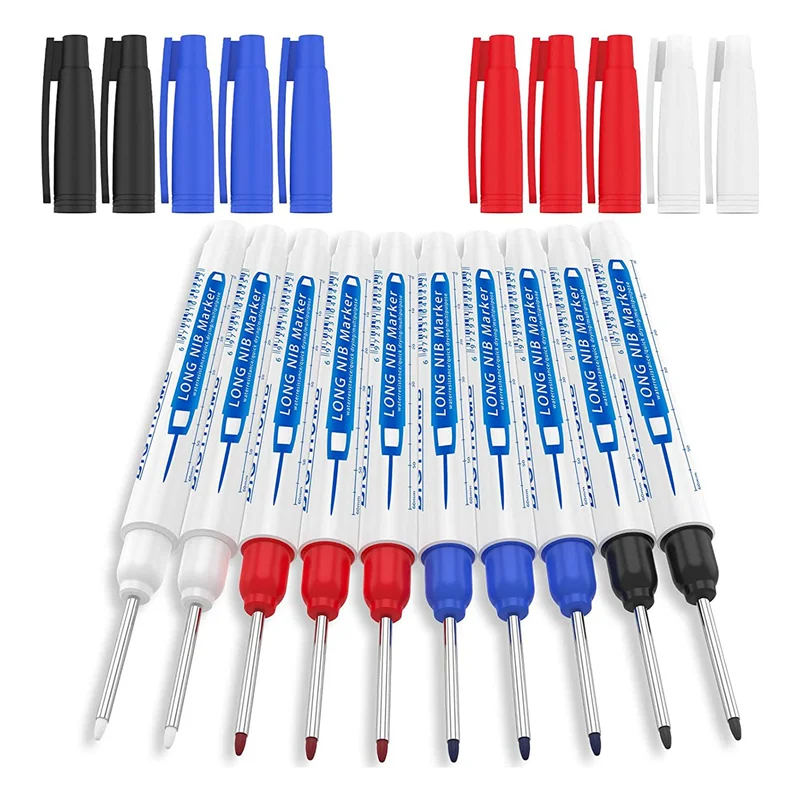 10Pcs Deep Hole Marker Pen, Multi-Purpose Long Nib Deep Reach Marker Pen, Carpentry Plastic Metal Glass Marking Tool