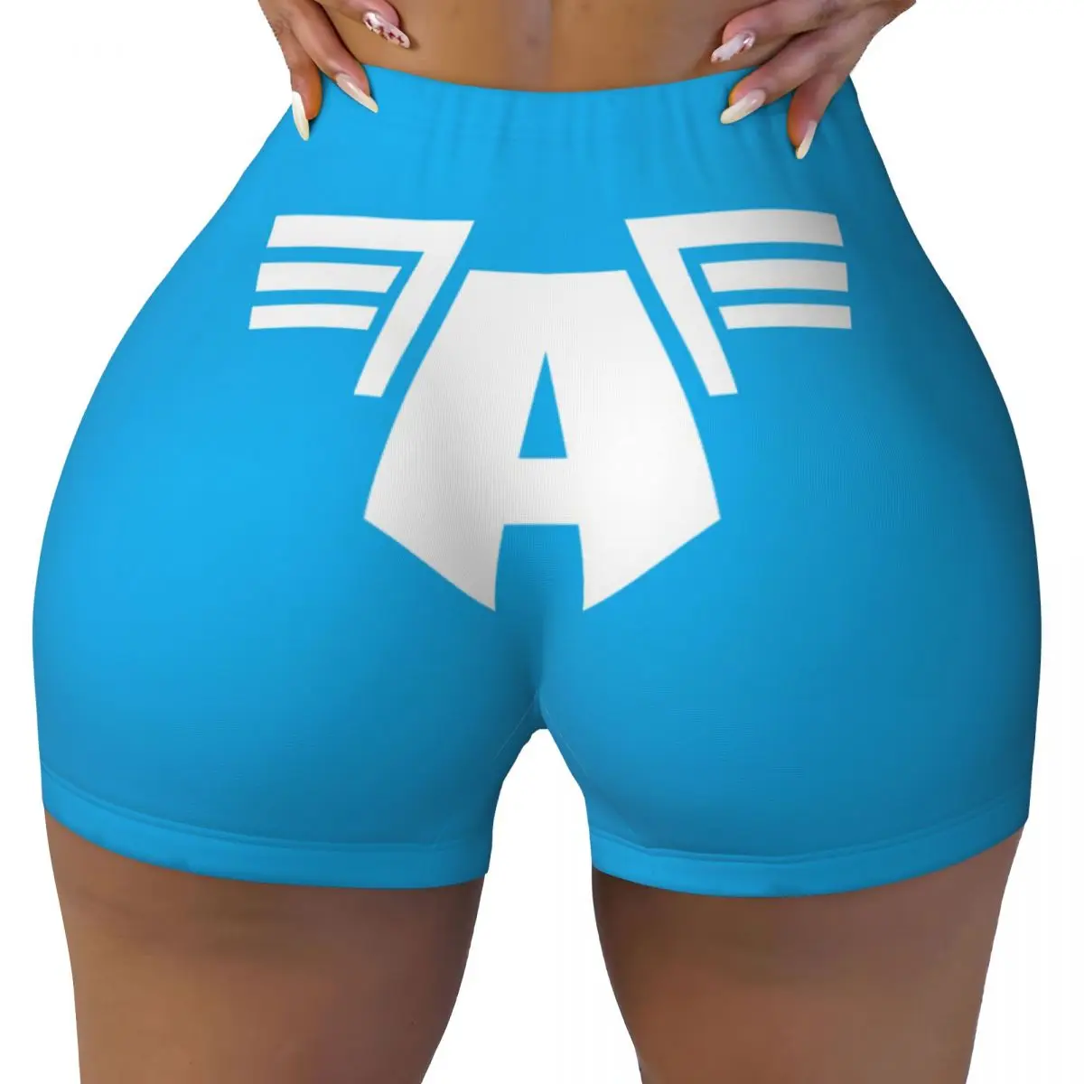 Custom Captain America Winged Symbol Volleyball Biker Gym Shorts Women's Athletic Workout Yoga Shorts