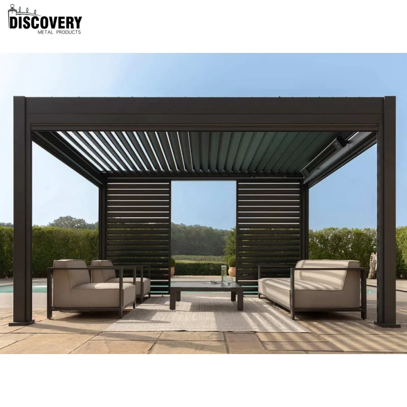 Motorized Louver Roof Bioclimatic Aluminum Pergola 3x3 Outdoor Waterproof Terrace Louver Door Gazebo for Garden Living Space