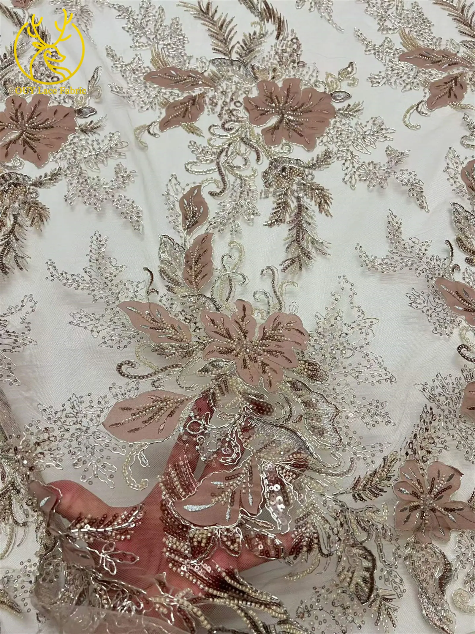 Neuester luxuriöser afrikanischer bestickter Spitzenstoff mit Perlen und Pailletten, 5 Yards französischer Tüll-Spitzenstoff für Party- und Hochzeitskleider zum Nähen. – Detail 21