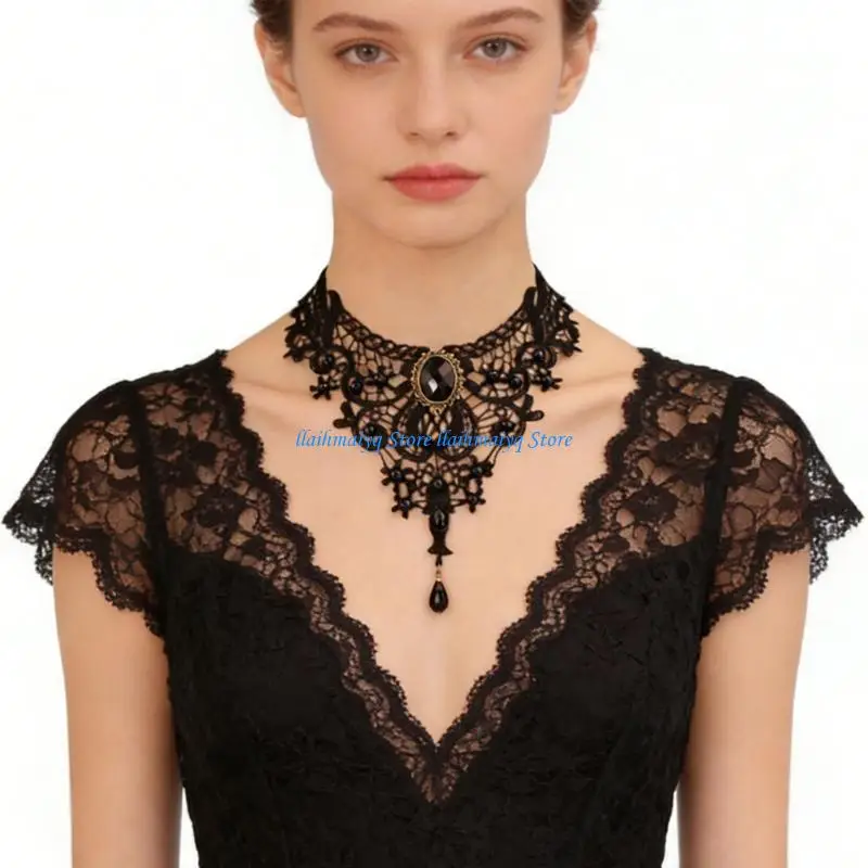573B Delicate Handmade Beaded Lace Neck Collar Perfect For Parties Weddings