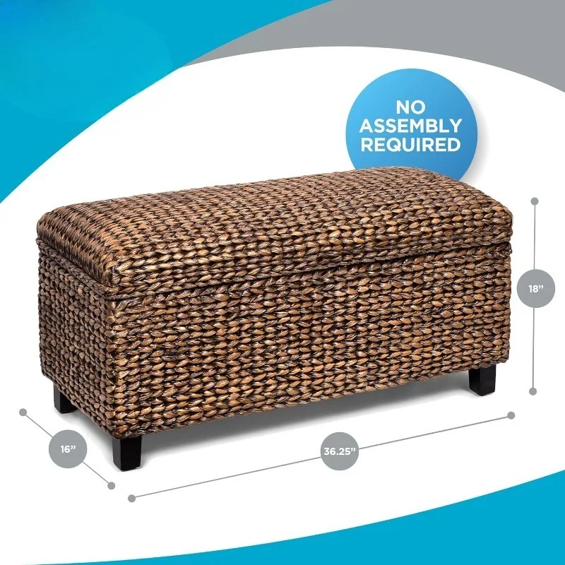 Wicker Storage Ottoman Bench with Lid - Large Rattan Chest for Blankets, Towels, and Shoes - Decorative Woven