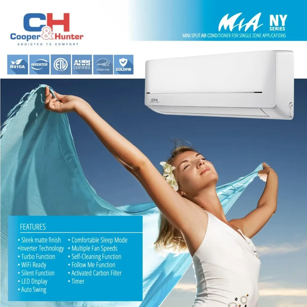 Cooper & Hunter MIA Series, Mini Split Air Conditioner and Heater, 9,000 BTU,115V,21.5 SEER2,Wall Mount Ductless Inverter System