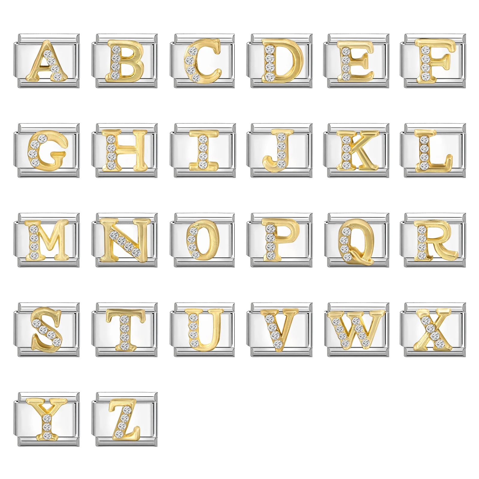1 Stück 304 Edelstahl Italienische Charm-Anhänger 26 Englische Buchstaben Passend für 9mm DIY Armband Schmuckherstellung 10mm x 9mm Personalisiert – Detail 1