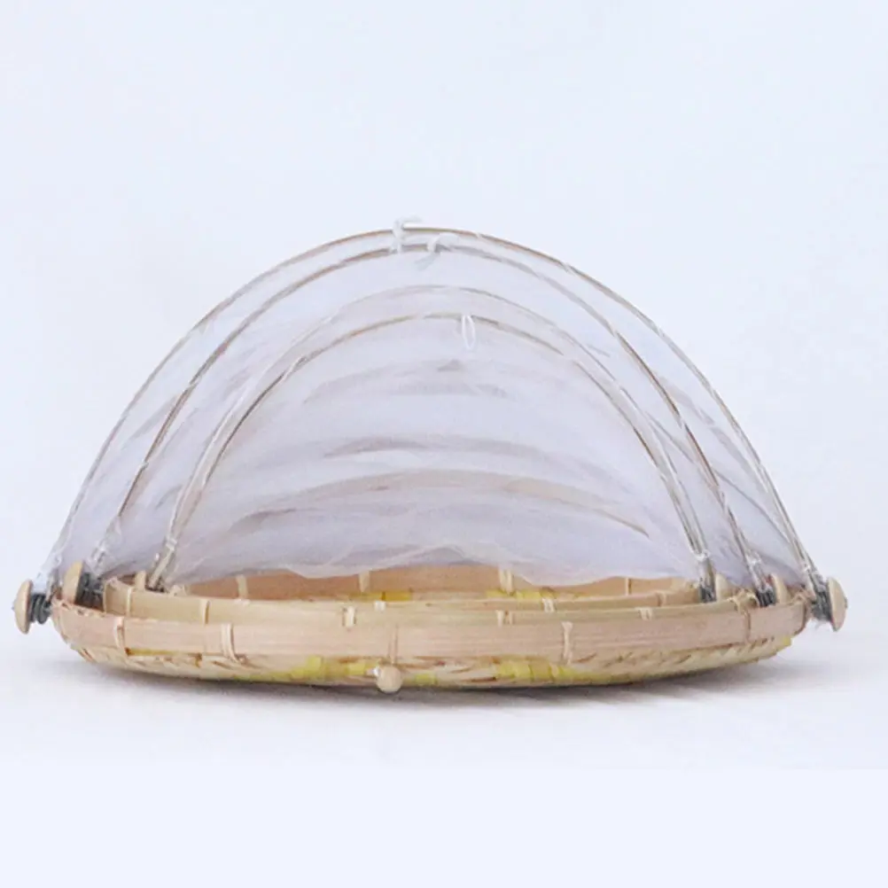 

Bamboo Woven Tray Handmade Insect Dust Proof Food Cover Storage Basket Round Small Container Kitchen Serving