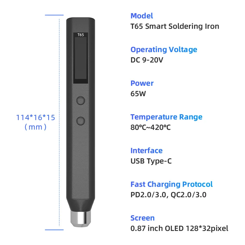 T65 Electric Soldering Iron Adjustable Temperature 65W Fast Heat Smart Digital Portable Welding Station Original Kit ALIENTEK