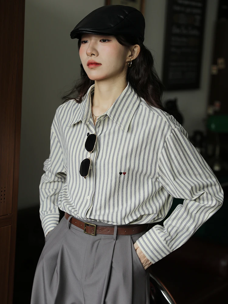 

Effectiveness для похудения, винтажный дизайн, длинный све, женский топ с вышивкой в форме сердца, простые полоски, осенний новый хлопковый топ