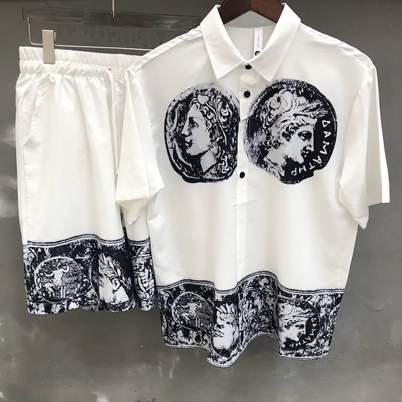 Hawaiian Shirt Streetwear Abstract Portrait Print Shirts Streetwear Tracksuit Set Hip Hop Casual Beach Holiday Short Sleeve Suit