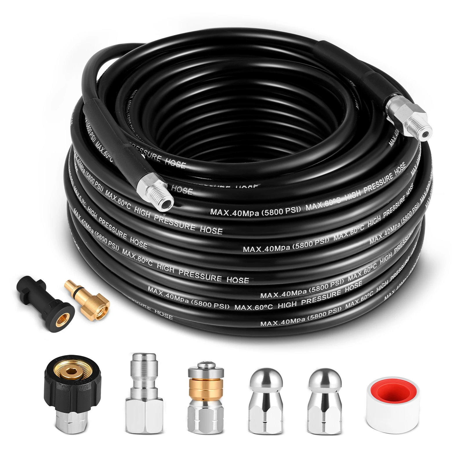 

30M Sewer Jetter Kit for Pressure Washer with Wrenches Quick Connector Jetting Hose for Driveways Indoor Outdoor Toilets Window