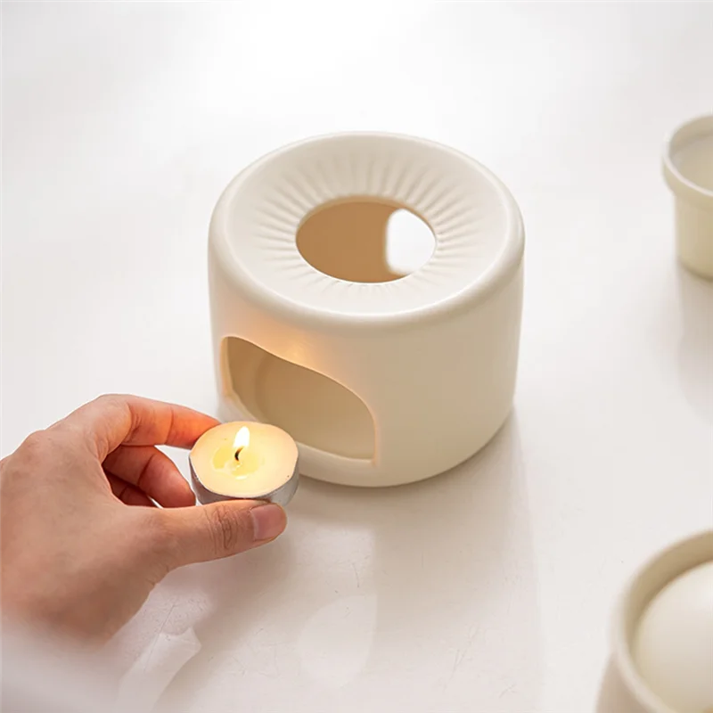 【Must-Haves】Cream Yellow Teapot Tea Brewer Set Stove Candle Heating  Warm Tea Warm Roasted Tea Stove