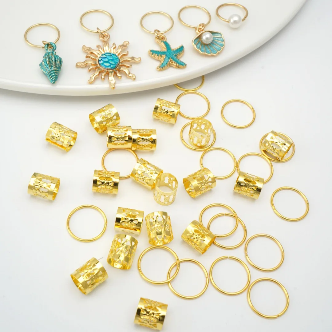 45PCS Baroque Starfish Element Dreadlock Hair Rings Summer Hair Jewelry for Dance Parties & Music Festivals