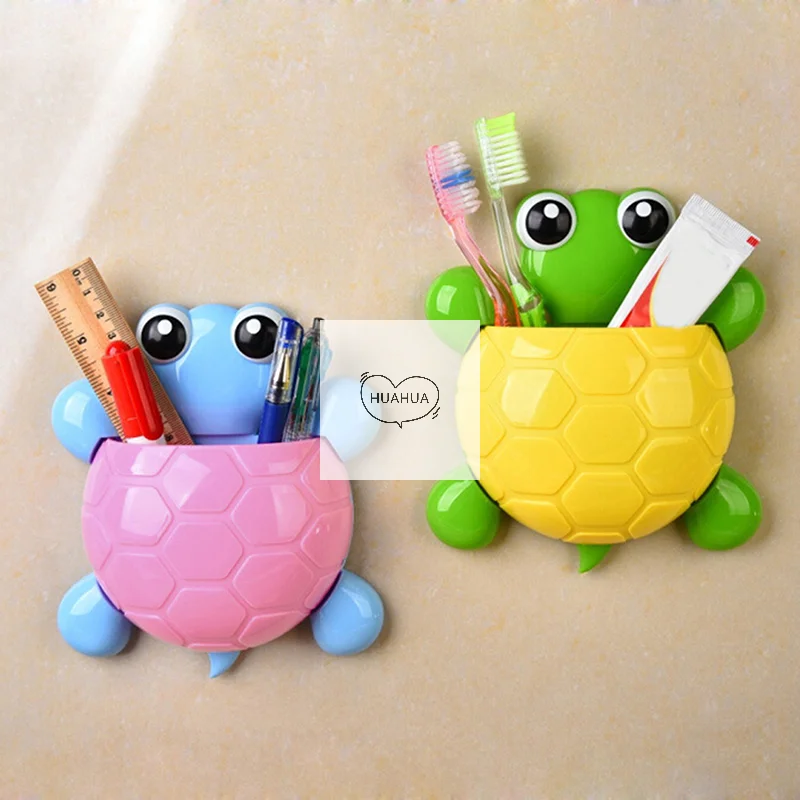 Cute Cartoon Tortoise Shaped Toothpaste Rack Strong Suction Cup Plastic Toothbrush Holder Bathroom Wall Suction Tooth Holder