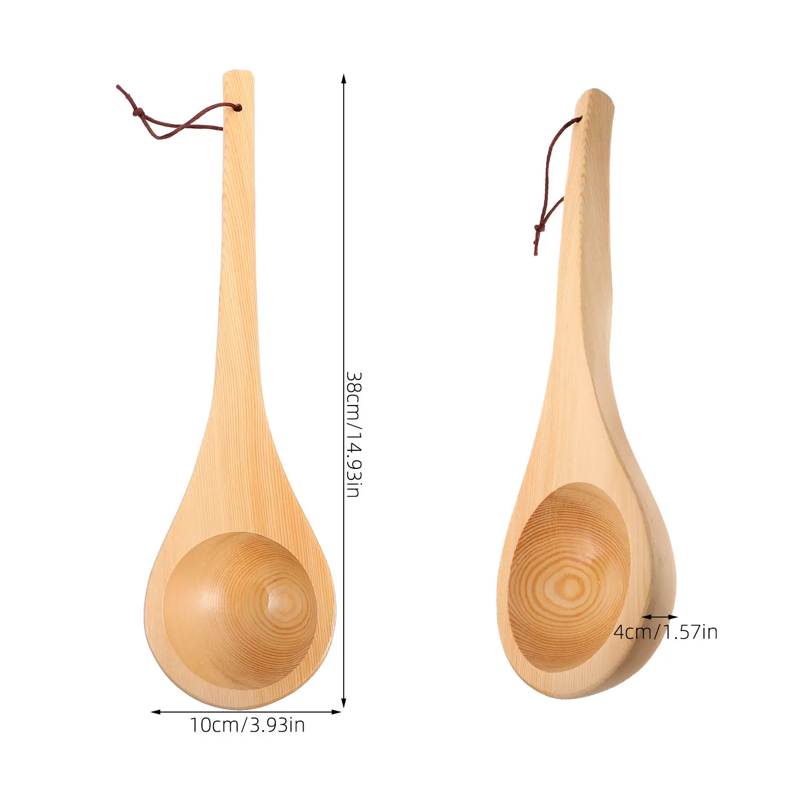 Natural Spruce Wood Water Ladle Ergonomic Design Long Handle Multipurpose Scoop for Spa Sauna Bath Kitchen Canteen Restaurant