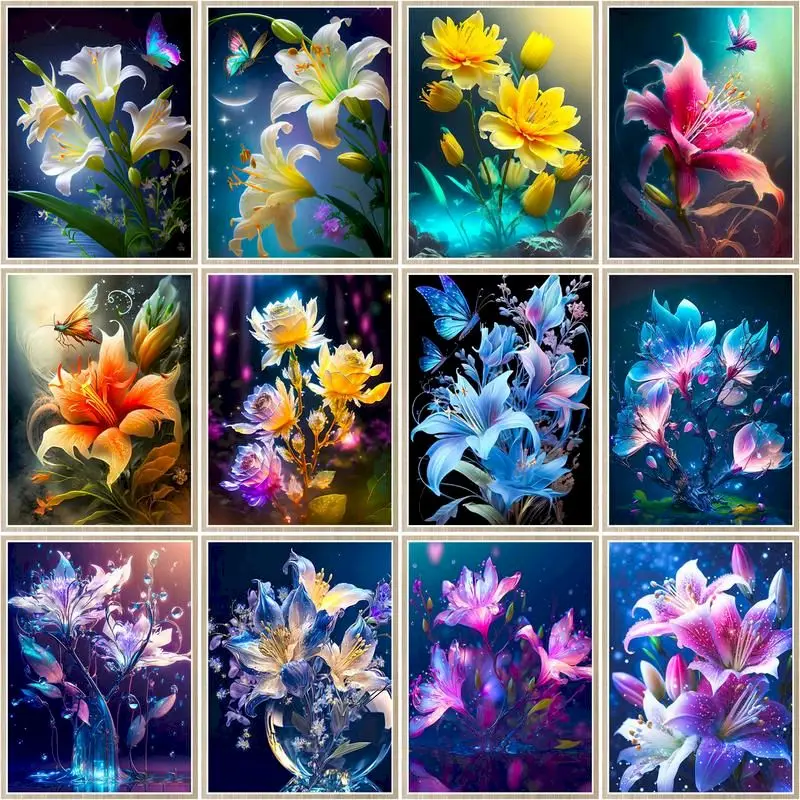 

CHENISTORY Painting By Number Colorful Lily Drawing On Canvas HandPainted Art Gift DIY Pictures By Number Kits Home Decoration