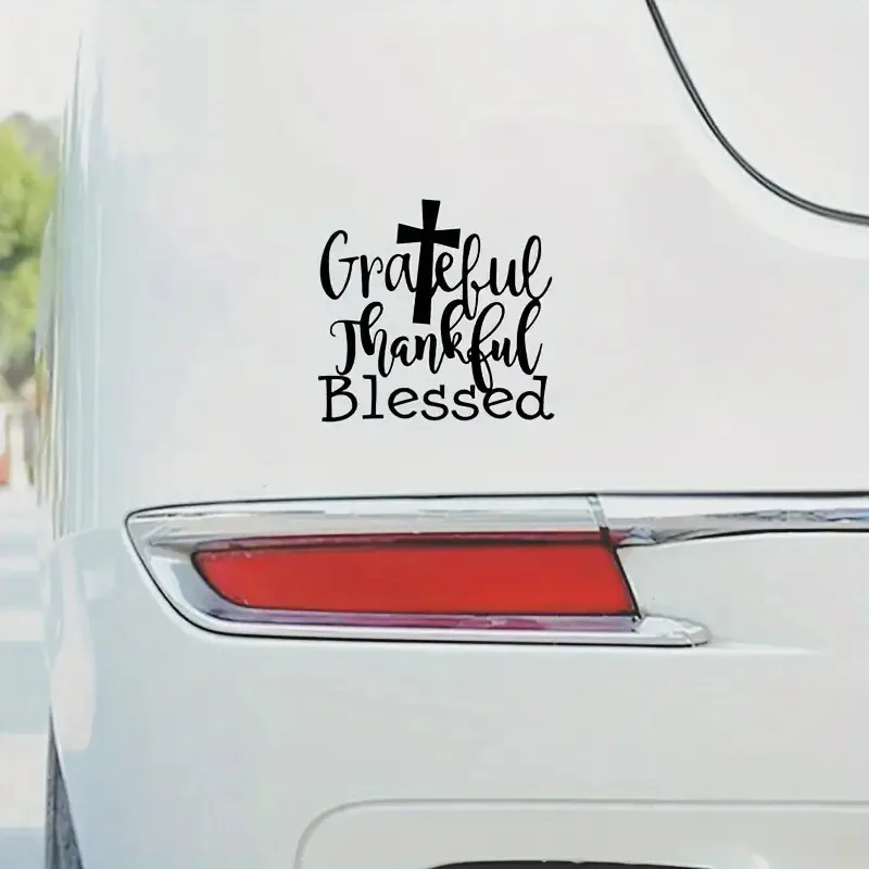 Automobile sticker“Gratitude·Contentment·Happiness”Cross Vinyl Sticker
