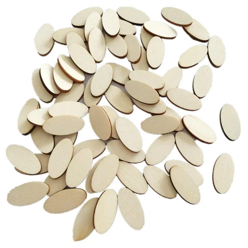 100PCS Unfinished Wood Oval Slices Natural Rustic Wooden Cutout Pieces Tag for DIY Craft Wedding Centerpiece Christmas