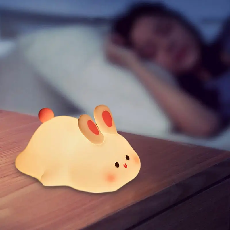 Silicone Night Lamp Rabbit Led Night Light Sensory Bedroom Bedside Light 3 Modes Silicone Rechargeable Rabbit Design For