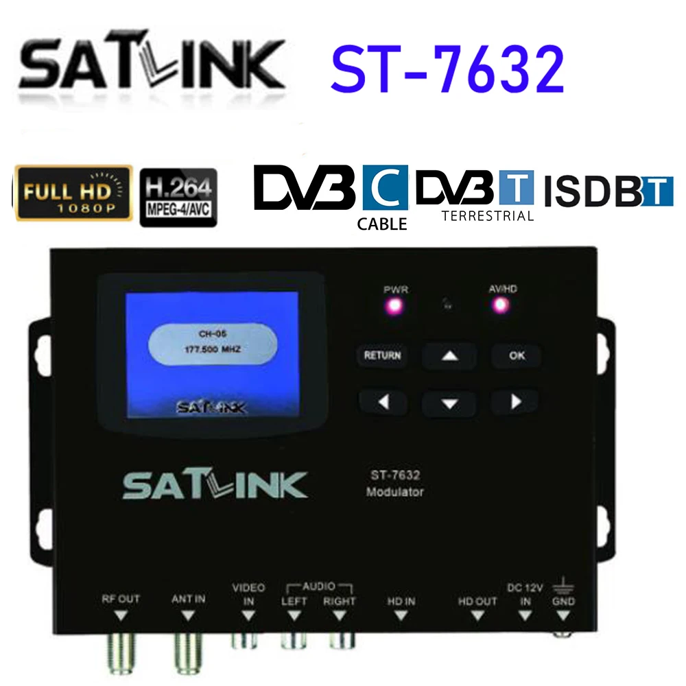 SatLink ST-7632 HD or RCA to RF Modulator/Encoder Delivers 1080p Video to TVs as HD QAM or Aerial TV Channel Coax Network 1 CH