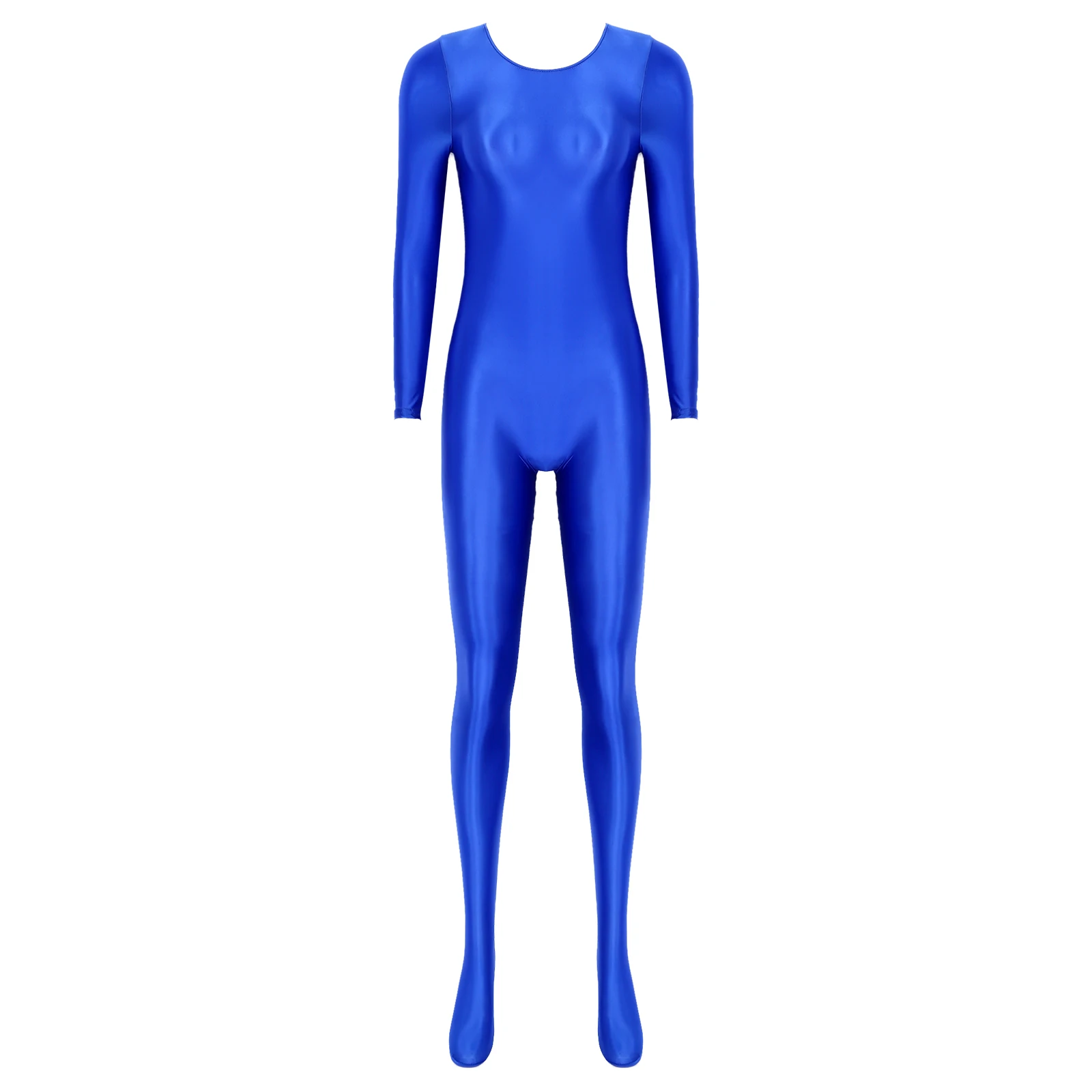 Women Shiny Oil Long Sleeve Full Body Unitard Bodysuit Pantyhose Jumpsuit Bodystocking Yoga Gymnastics Shapewear Catsuit Tights