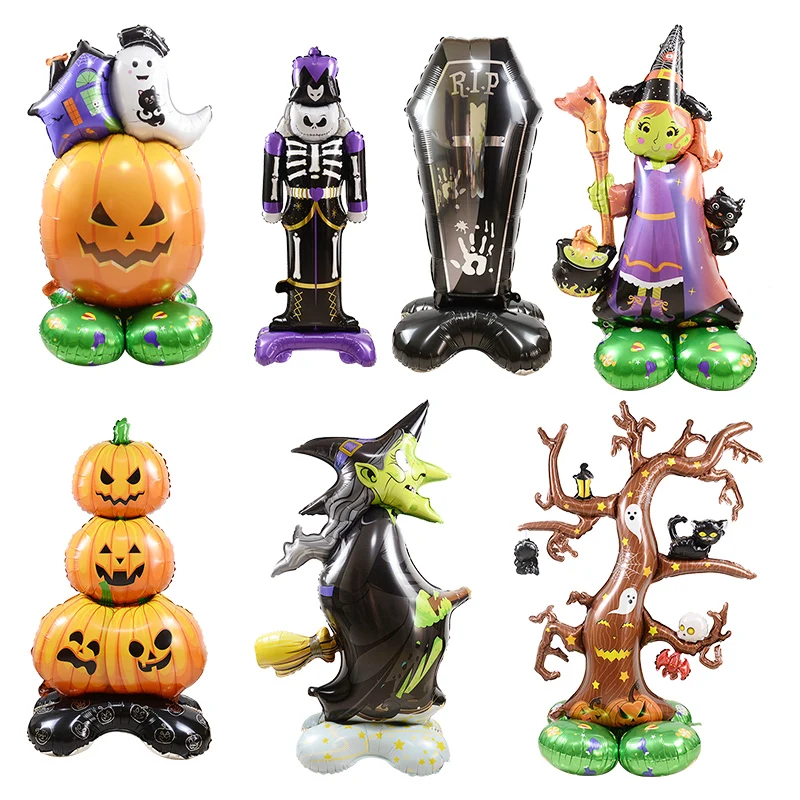 Halloween 3D Design Standing Balloon Pumpkin Monster Giant Tree Witch Foil Balloon Halloween Theme Party Window Decorations Prop