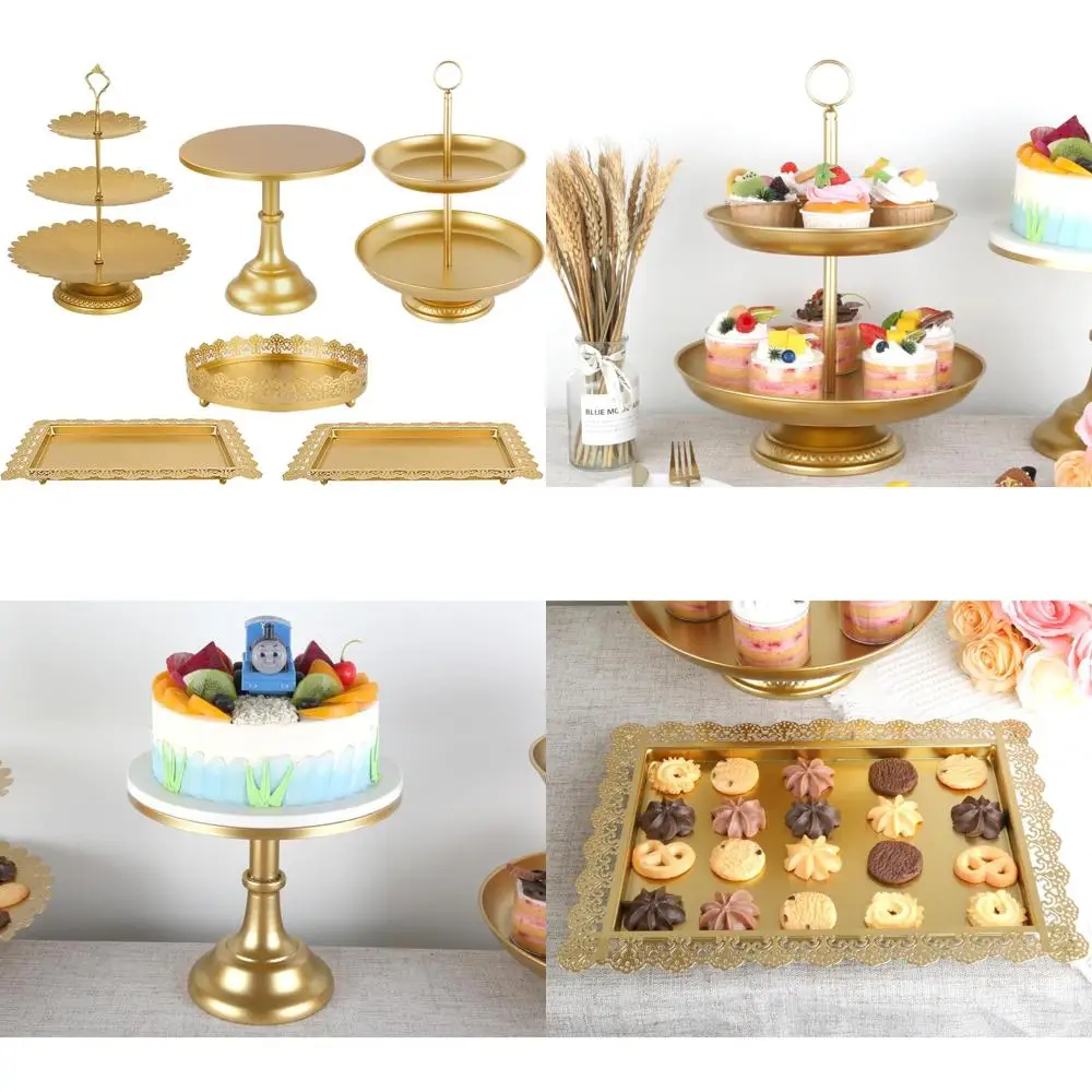 

Набор многоярусных металлических подставок для торта с 6 предметами для дисплеев для десертов, включая держатели для торта и подставки для кексов