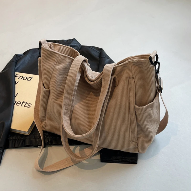 Modische Vielseitige Schultertasche College-Stil Pendler-Cordtasche Unisex Große Kapazität Freizeit Tragbare Umhängetasche